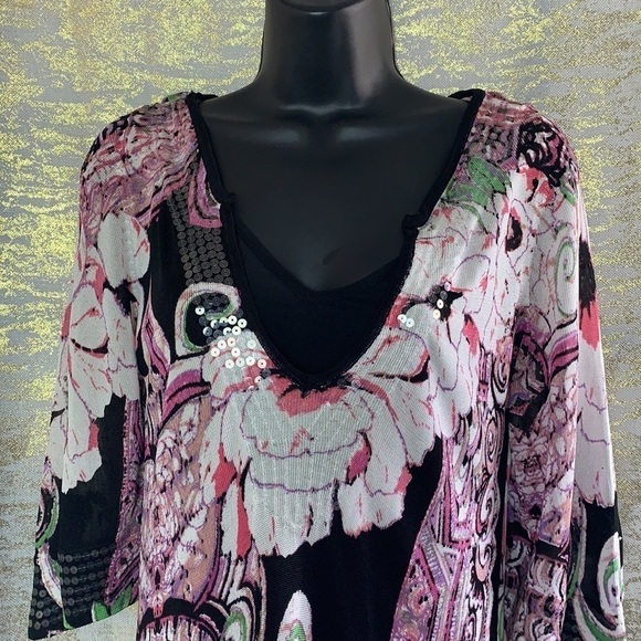 Bebe Pink/White Sequinned Floral Mini Length Dress Size S - Picture 3 of 12